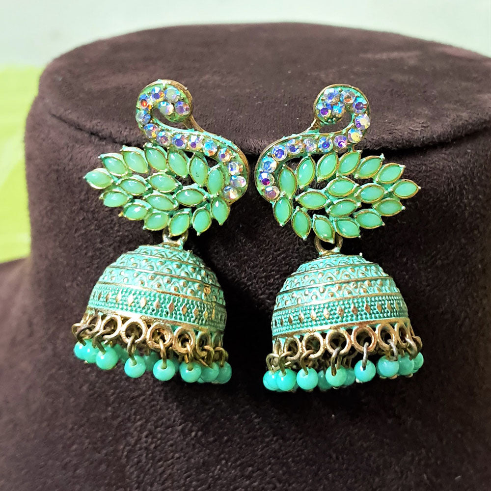 H K Fashion Gold Plated Crystal Stone And Pearls Jhumki Earrings