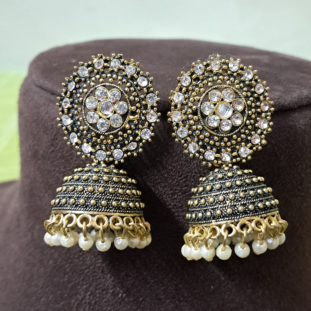 H K Fashion Gold Plated Crystal Stone And Pearls Jhumki Earrings