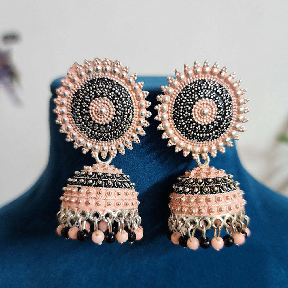 H K Fashion Oxidised Plated Pearls Jhumki Earrings