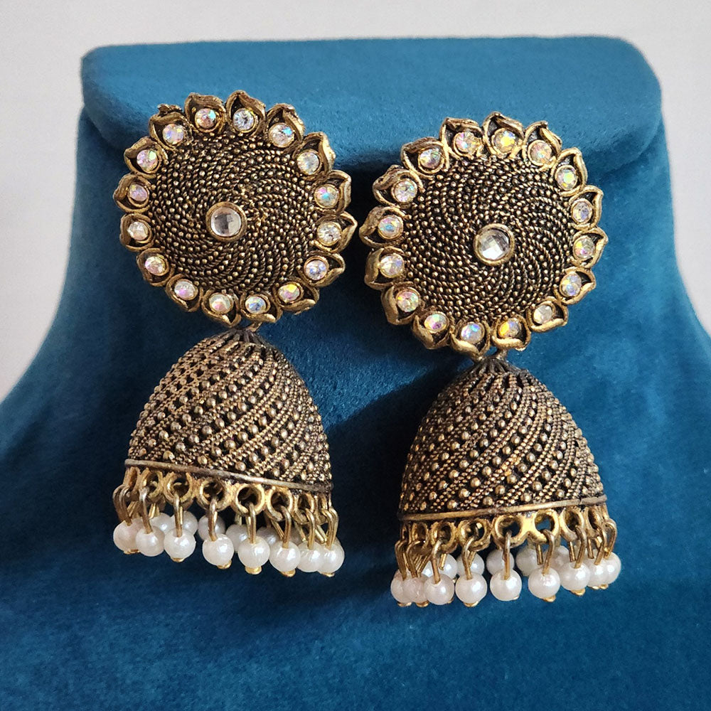 H K Fashion Gold Plated Austrian Stone And Pearls Jhumki Earrings