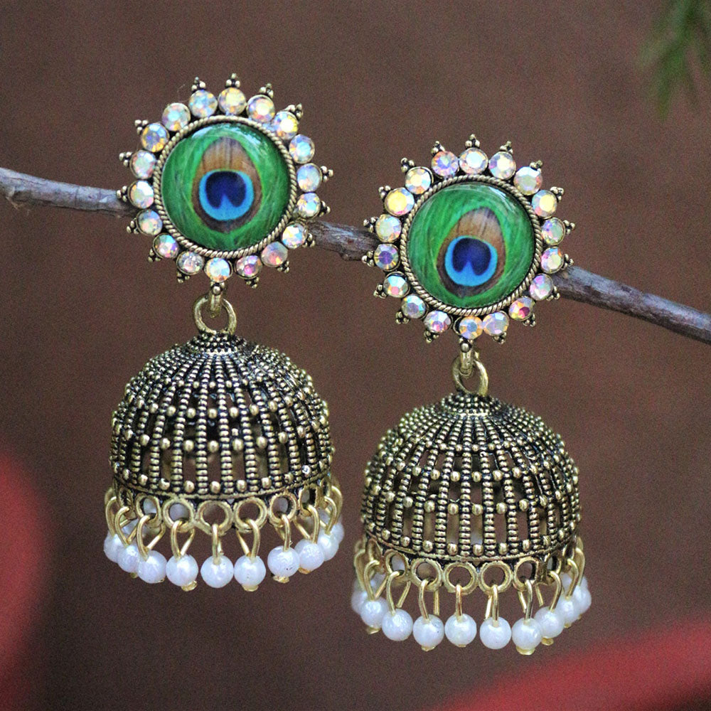 H K Fashion Gold Plated Austrian Stone And Pearls Jhumki Earrings