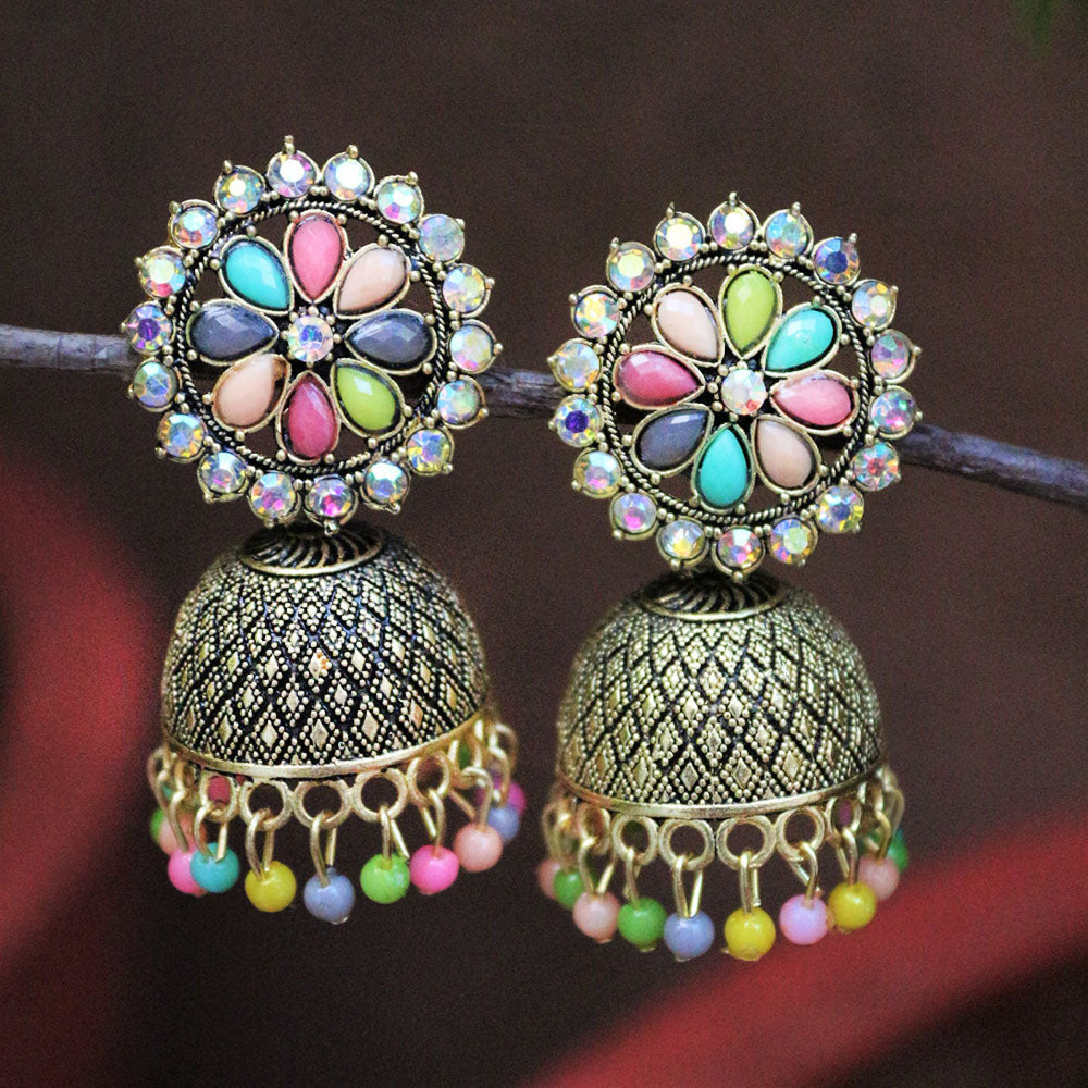 H K Fashion Gold Plated Austrian Stone And Pearls Jhumki Earrings