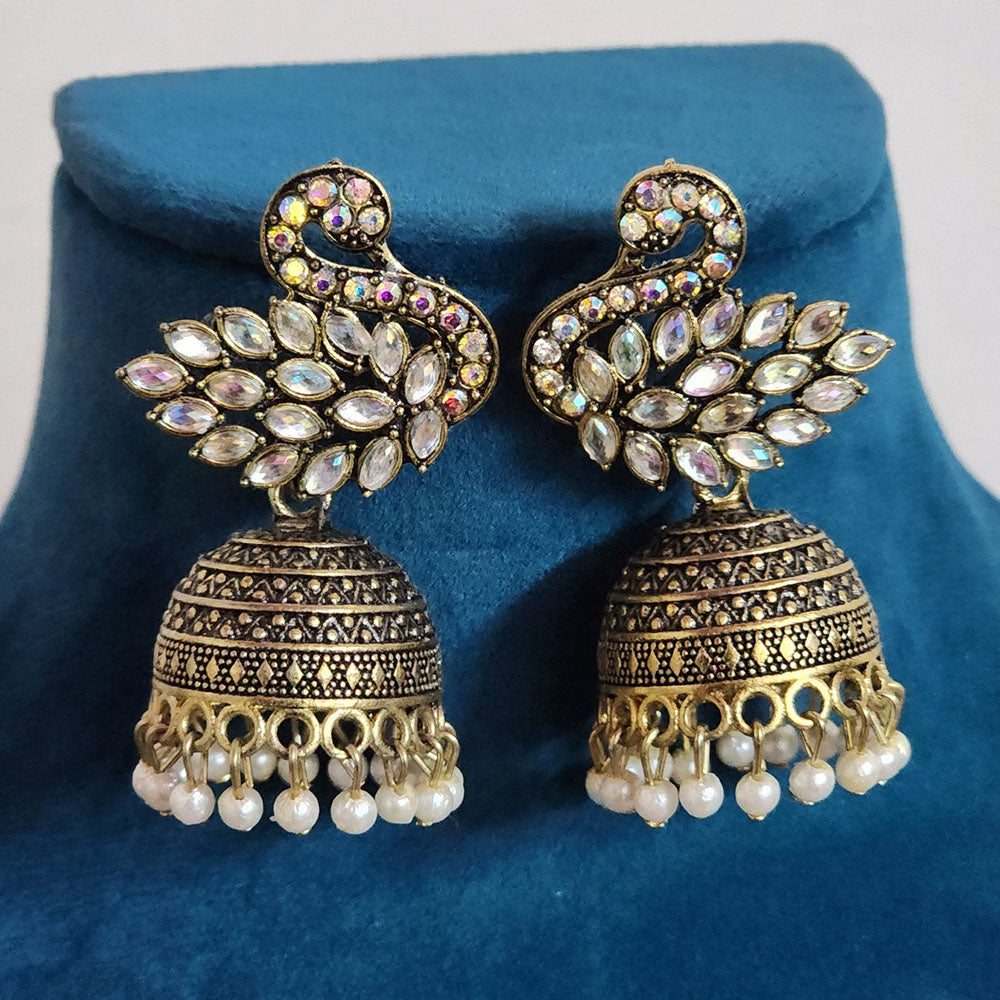 H K Fashion Gold Plated Crystal Stone And Pearls Jhumki Earrings