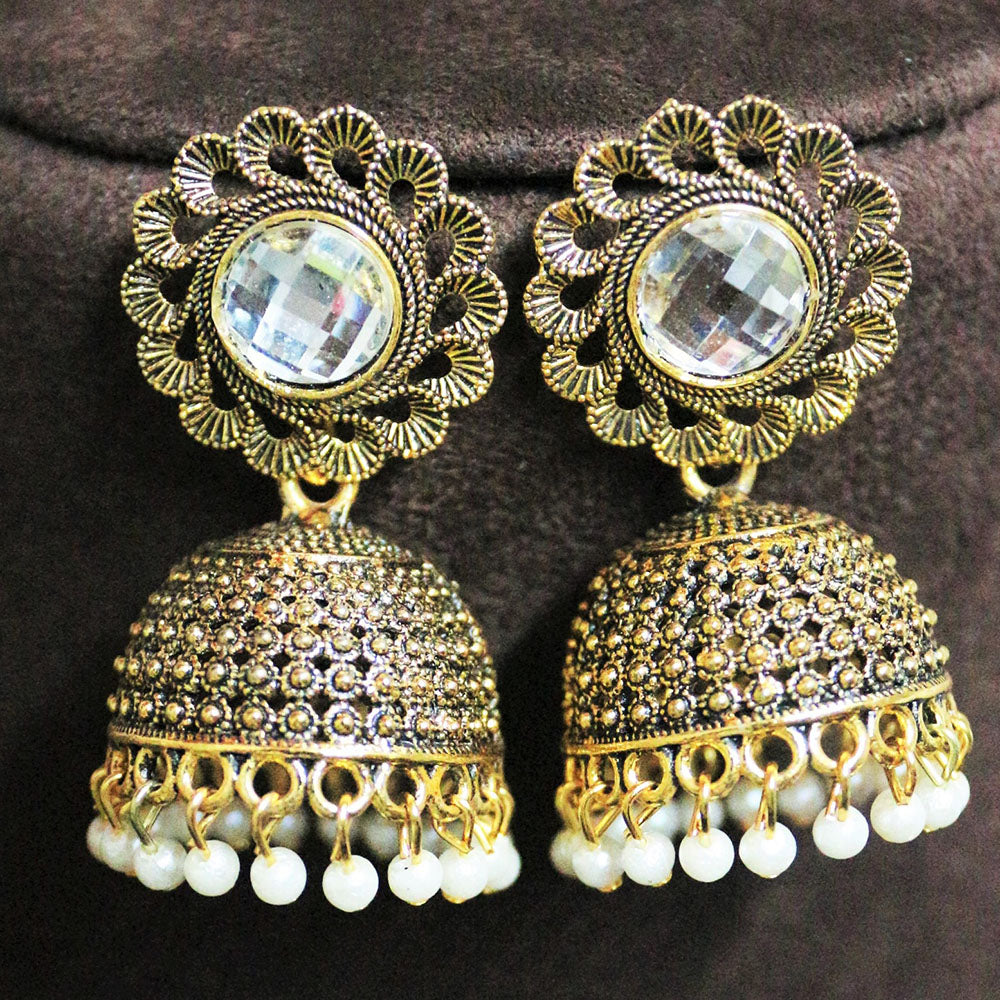 H K Fashion Gold Plated Crystal Stone And Pearls Jhumki Earrings