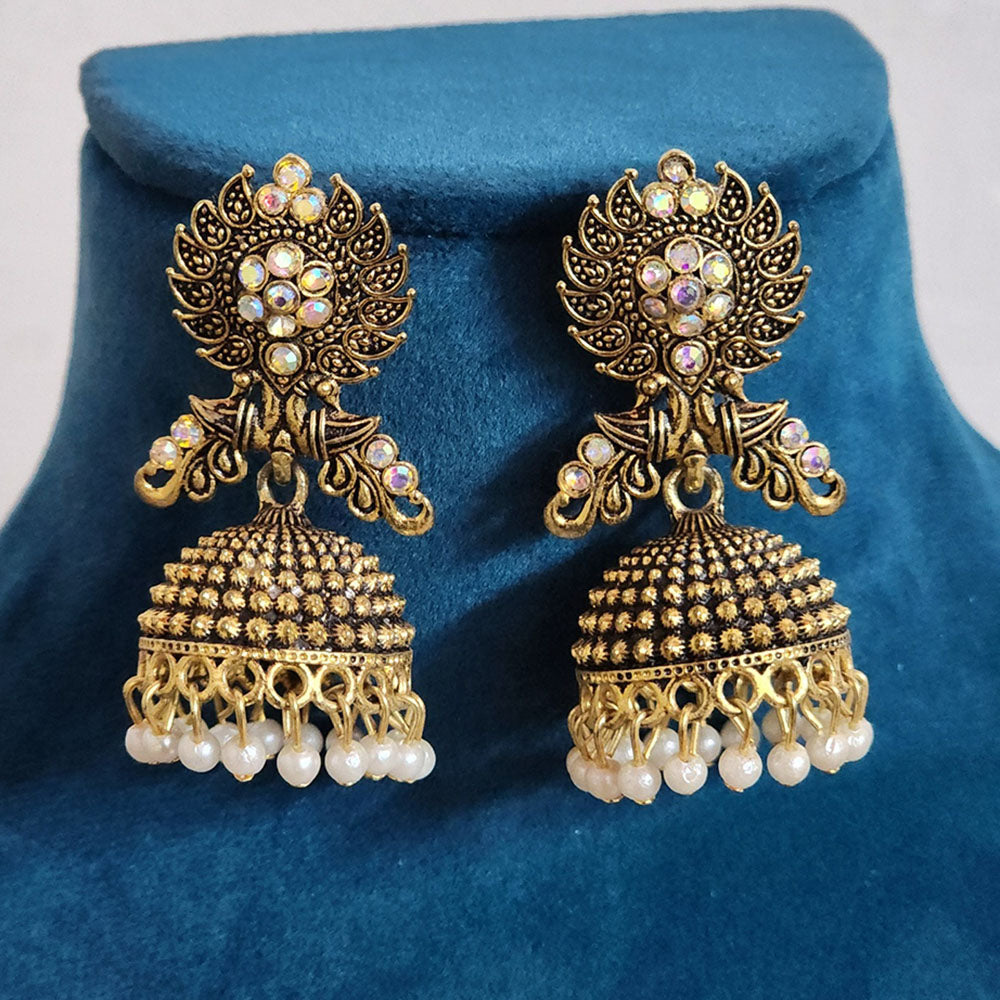 H K Fashion Gold Plated Austrian Stone And Pearls Jhumki Earrings