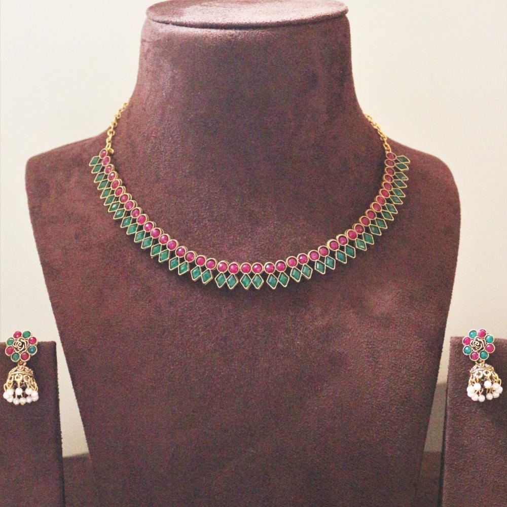 H K Fashion Gold Plated Pota Stone Necklace Set