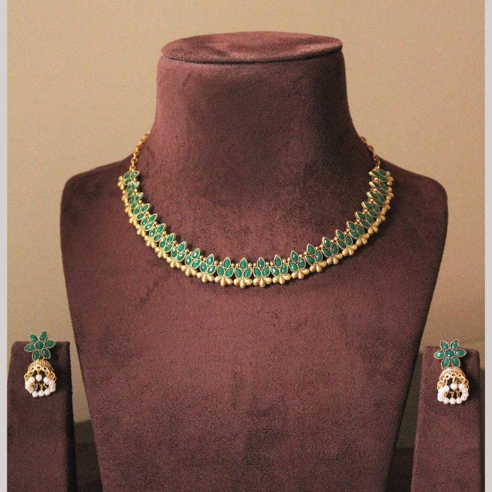 H K Fashion Gold Plated Pota Stone Necklace Set