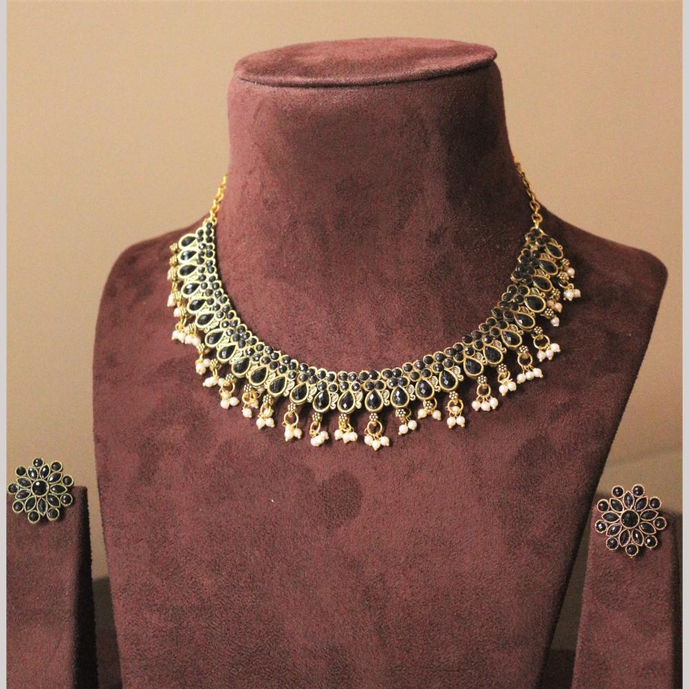 H K Fashion Gold Plated Pota Stone Necklace Set