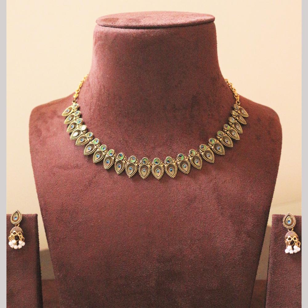 H K Fashion Gold Plated Peacock Stone Necklace Set
