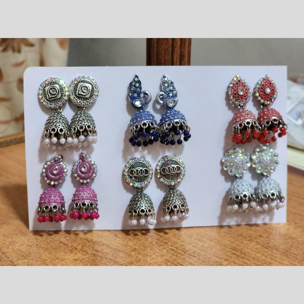 HK Fashion Multi Colors Jhumki Earrings Combo
