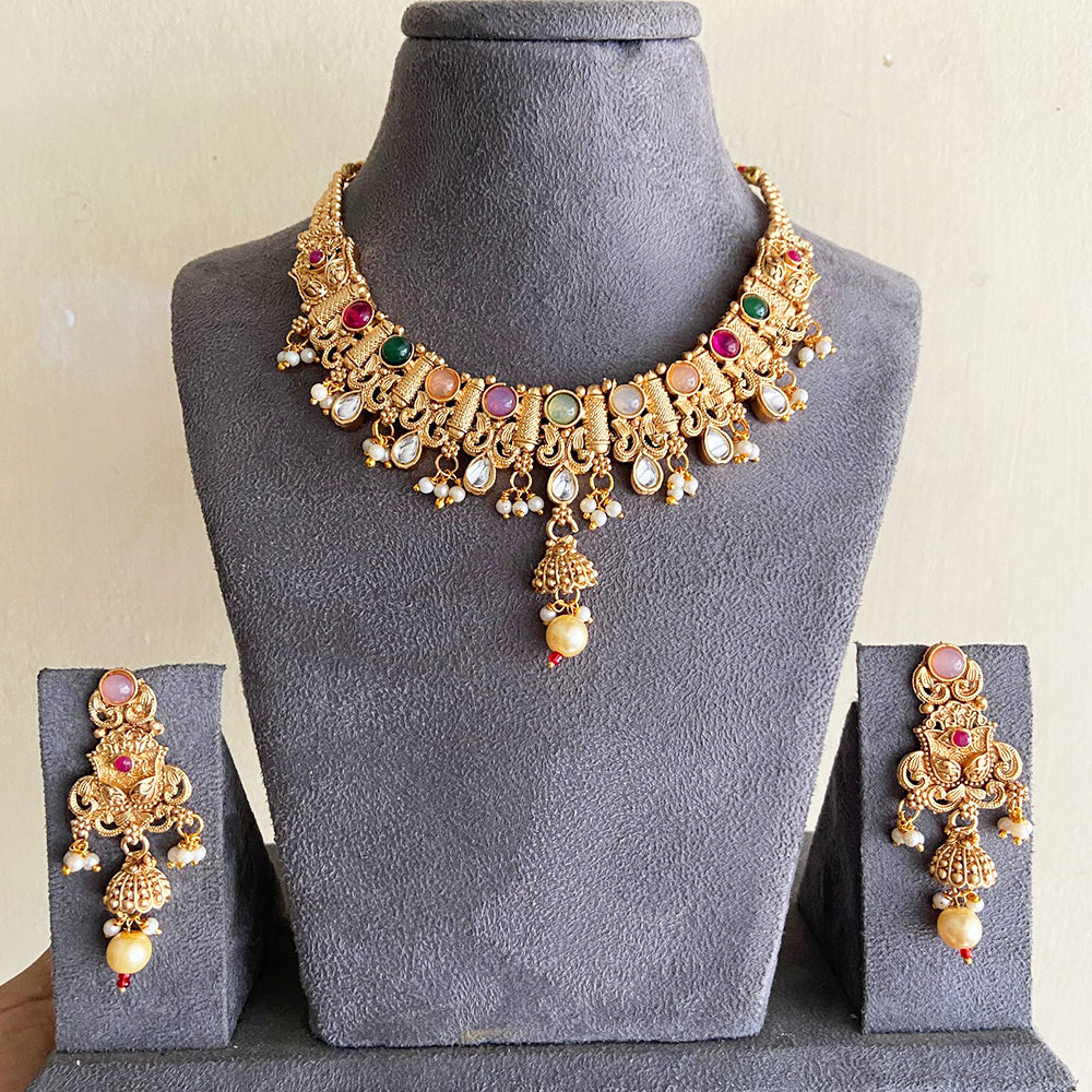 India Art Gold Plated Kundan Necklace Set