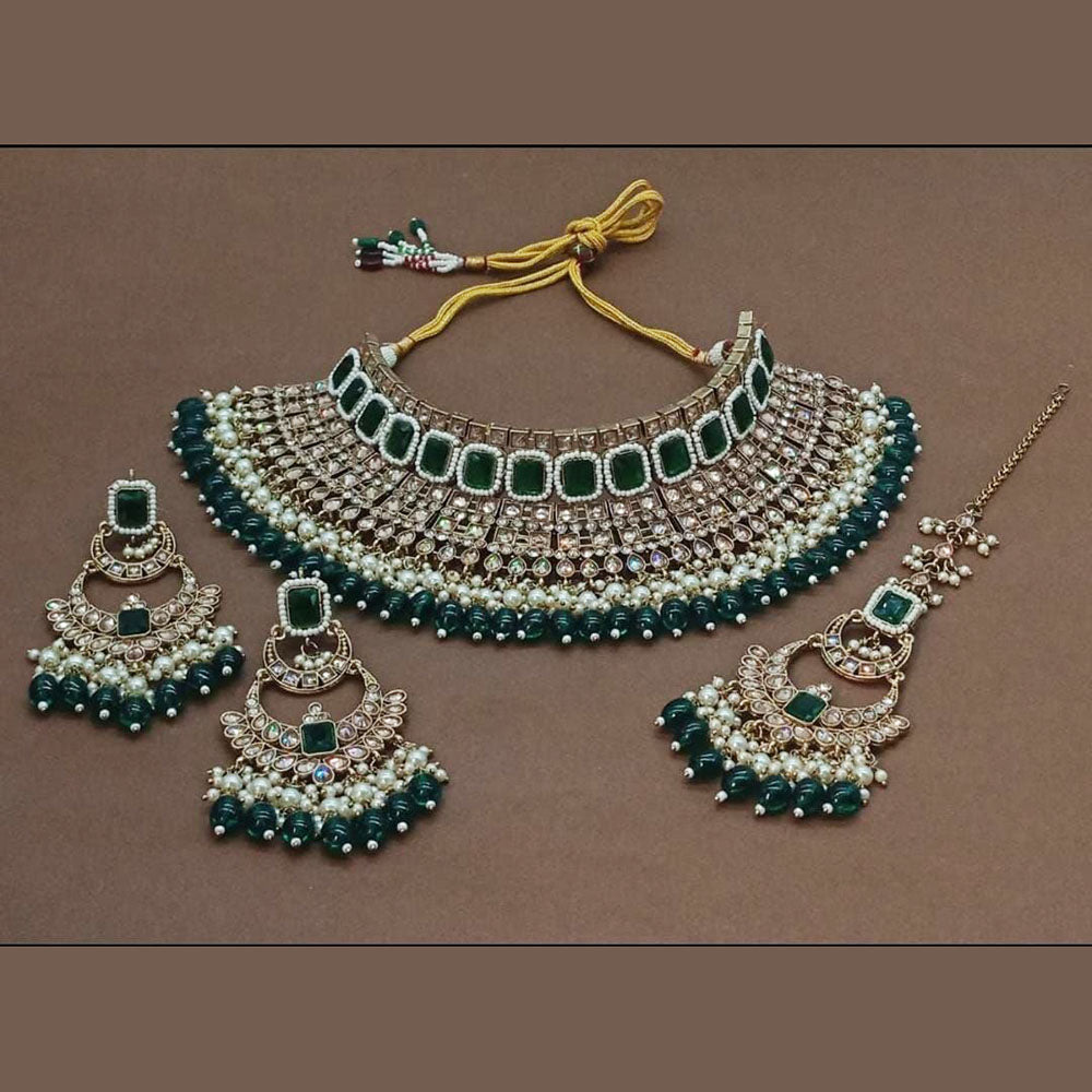 India Art Gold Plated Crystal Stone Choker Necklace Set