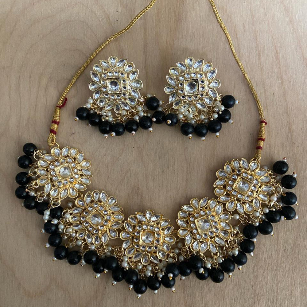India Art Gold Plated Kundan Stone And Beads Necklace Set