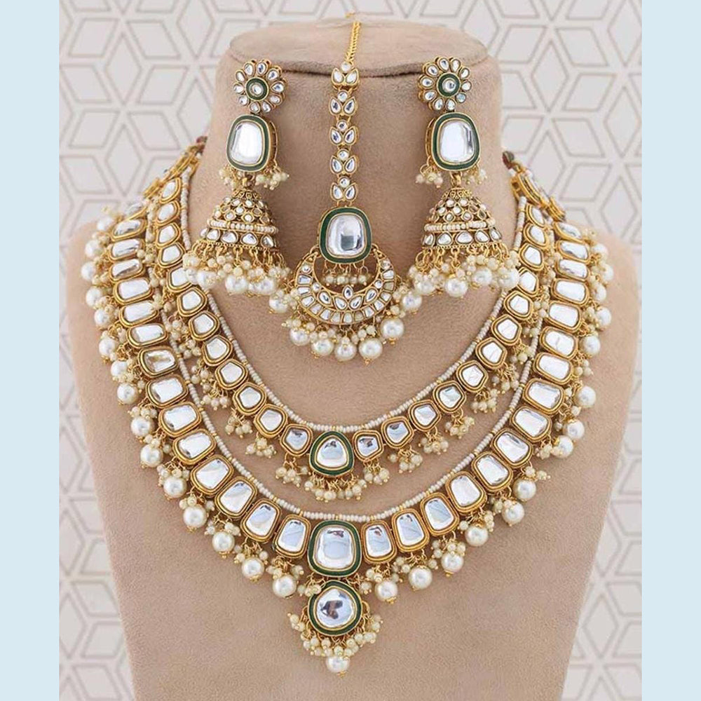 India Art Gold Plated Kundan Stone And Pearls Necklace Set