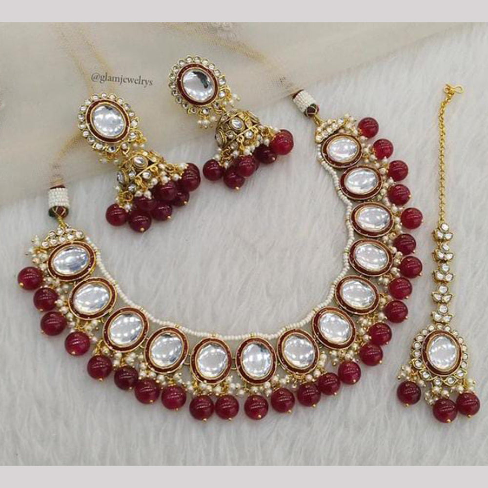 India Art Gold Plated Kundan Pearl And Beads Necklace Set