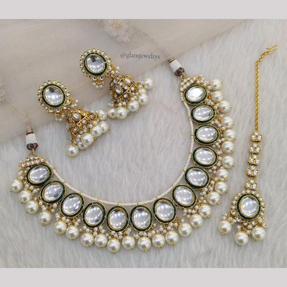 India Art Gold Plated Kundan Pearl And Beads Necklace Set