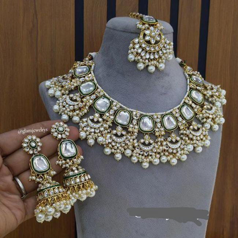 India Art Gold Plated Kundan Pearl And Beads Necklace Set