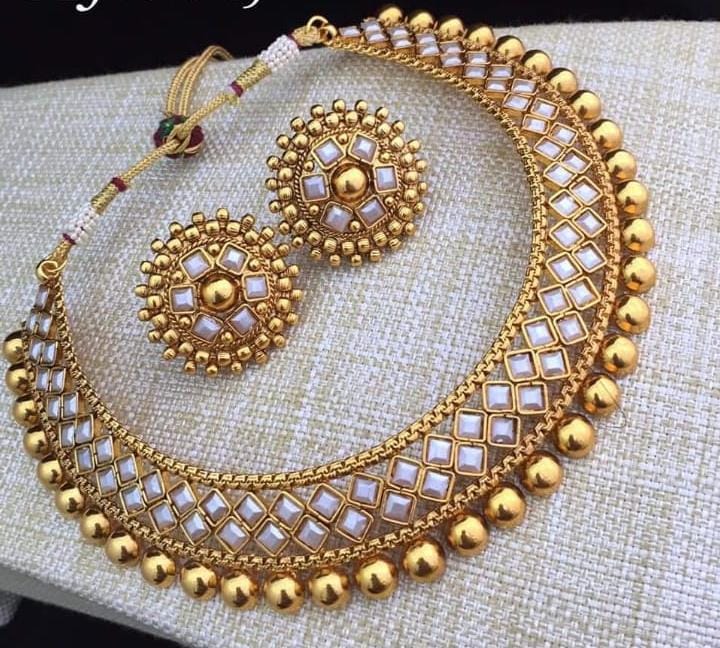 India Art Gold Plated Pota Stone Necklace Set