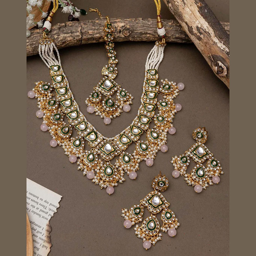 India Art Gold Plated Kundan Stone And Pearls Necklace Set
