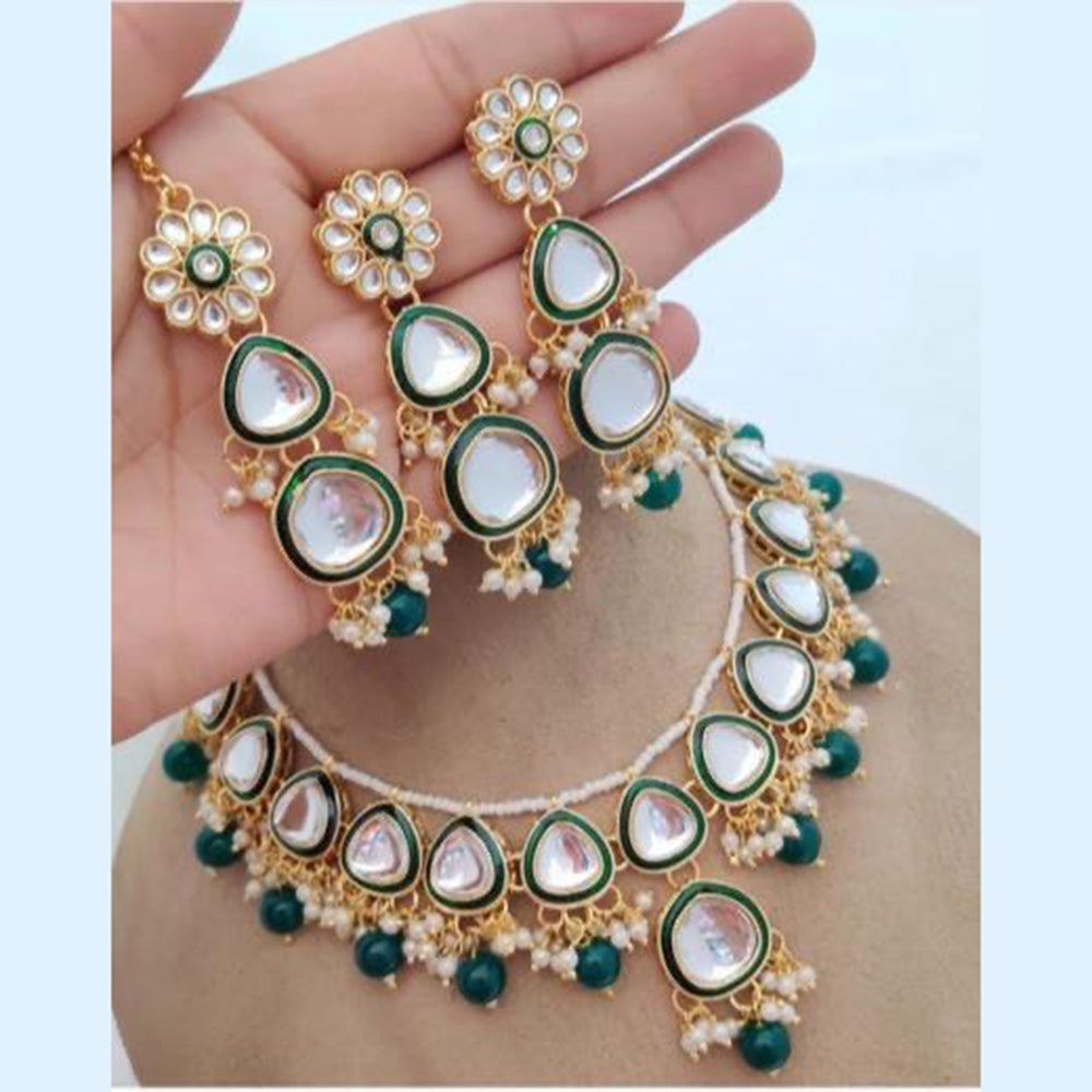 India Art Gold Plated Kundan Stone And Beads Meenakari Necklace Set