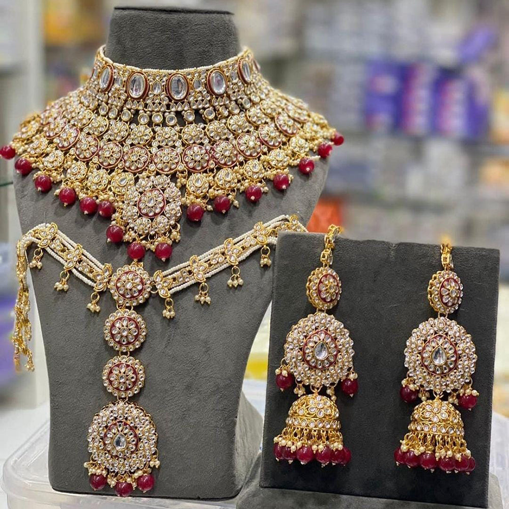 India Art Gold Plated Kundan Stone And Beads Meenakari Choker Necklace Set
