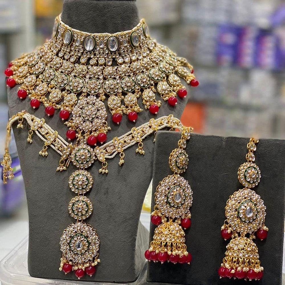 India Art Gold Plated Kundan Stone And Beads Meenakari Choker Necklace Set