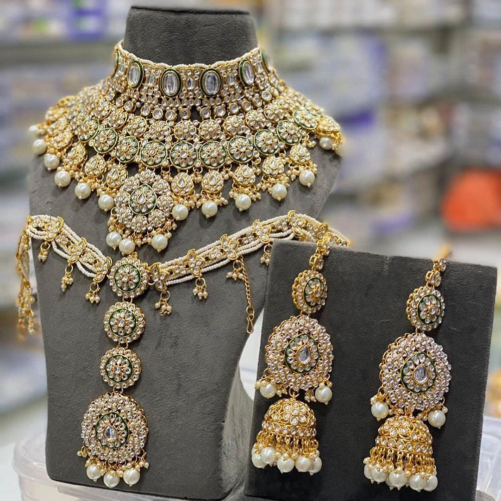 India Art Gold Plated Kundan Stone And Beads Meenakari Choker Necklace Set