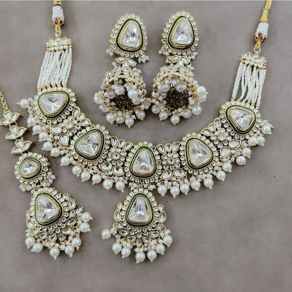 India Art Gold Plated  Kundan Stone And Beads  Necklace Set