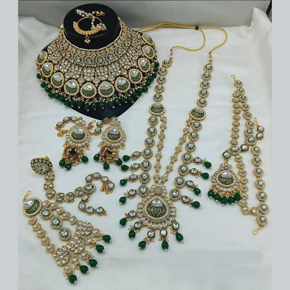 India Art Gold Plated Kundan Stone And Beads Meenakari Bridal Set