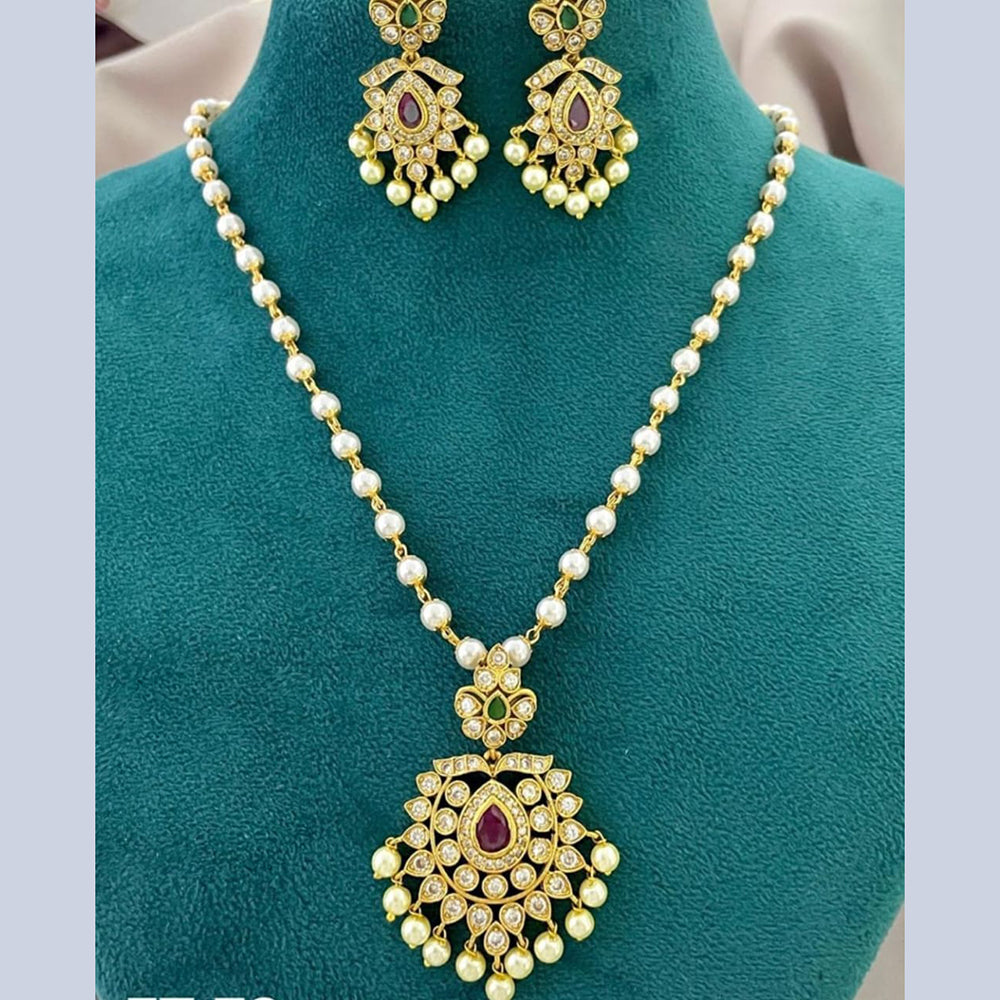 India Art Gold Plated Austrian Stone And Pearls Necklace Set