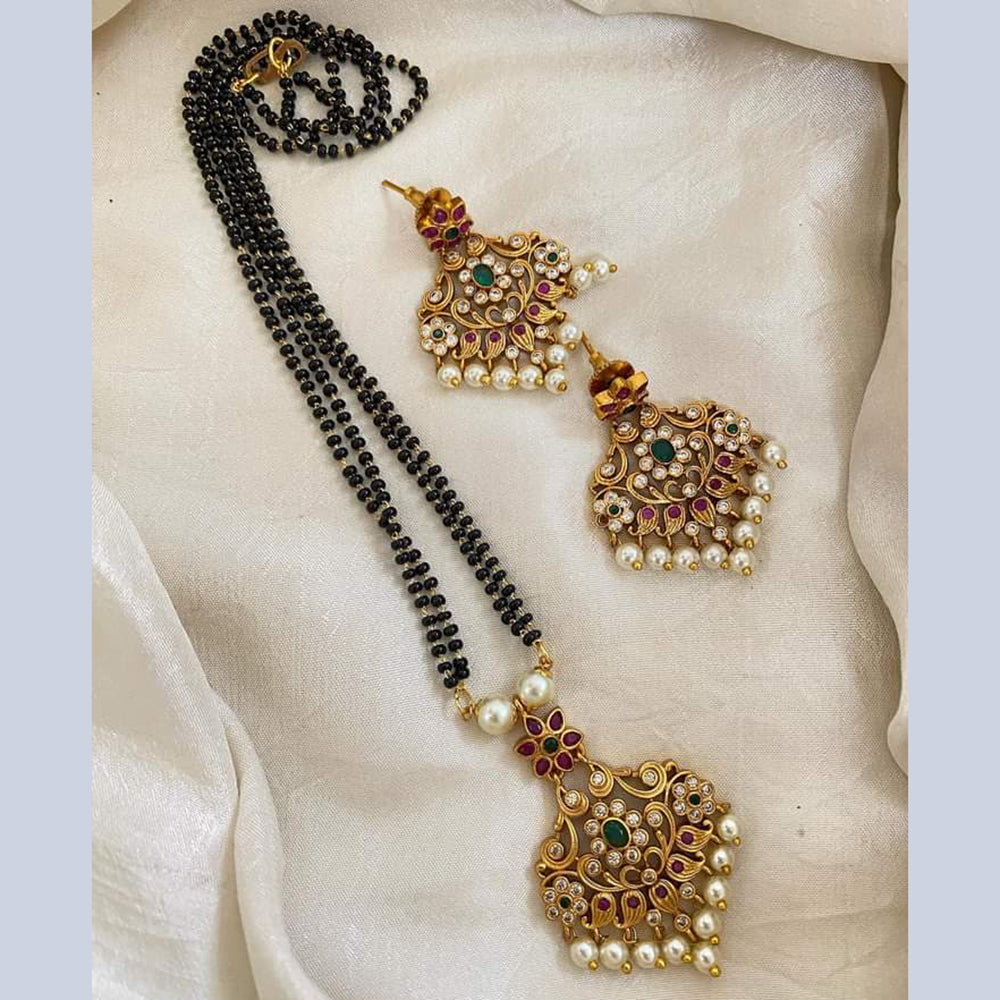 India Art Gold Plated Austrian Stone And Pearls Mangalsutra