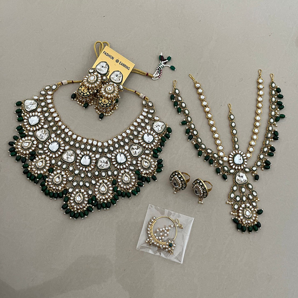 India Art Gold Plated Kundan Stone And Beads Necklace Set