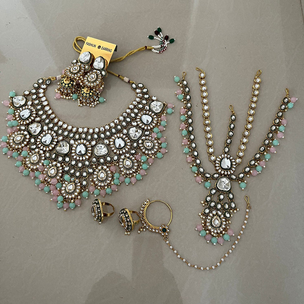 India Art Gold Plated Kundan Stone And Beads Necklace Set