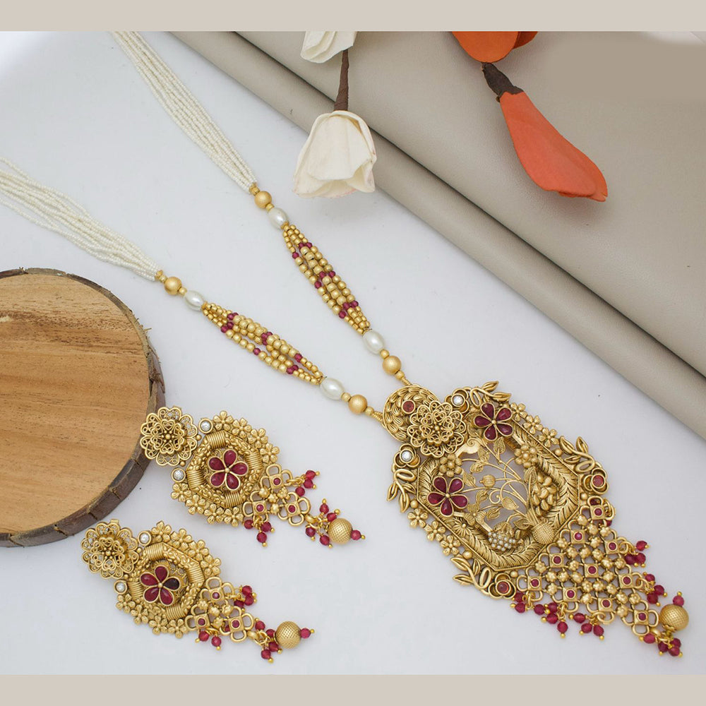 India Art Gold Plated Pota Stone And Pearl Necklace Set