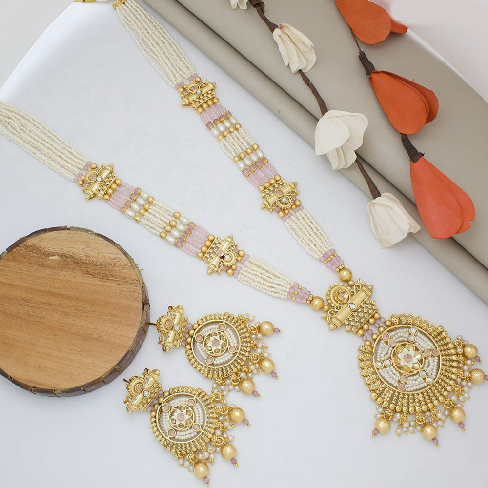 India Art Gold Plated Pota Stone And Pearl Necklace Set
