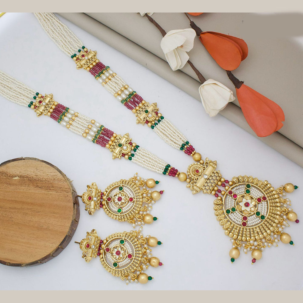India Art Gold Plated Pota Stone And Pearl Necklace Set