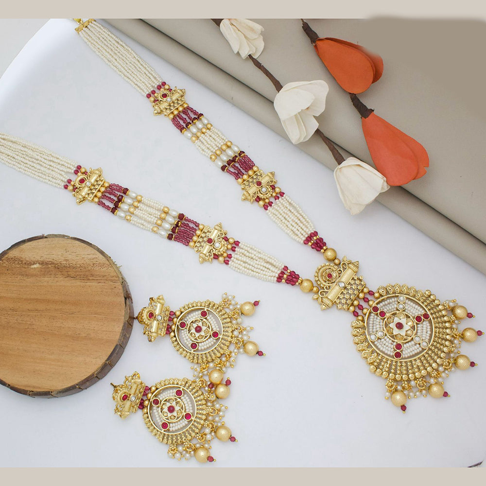 India Art Gold Plated Pota Stone And Pearl Necklace Set