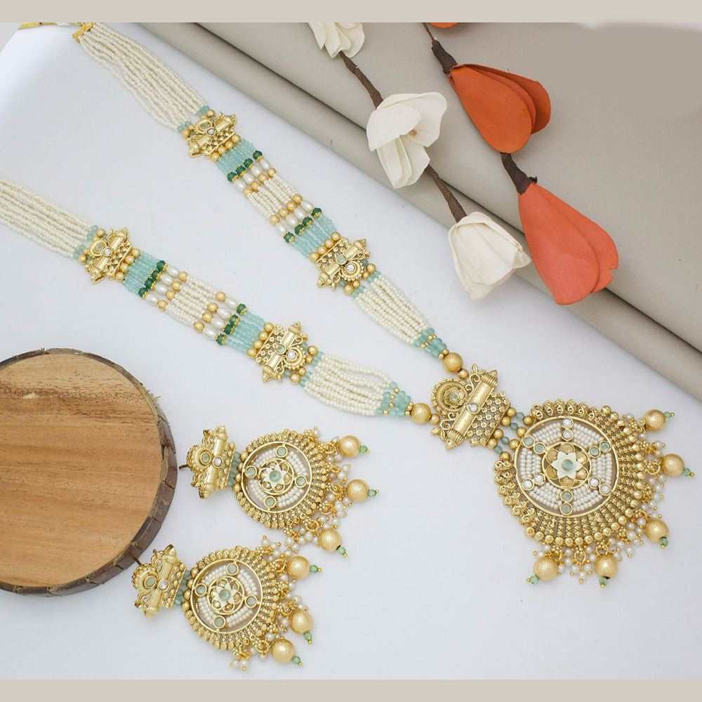 India Art Gold Plated Pota Stone And Pearl Necklace Set