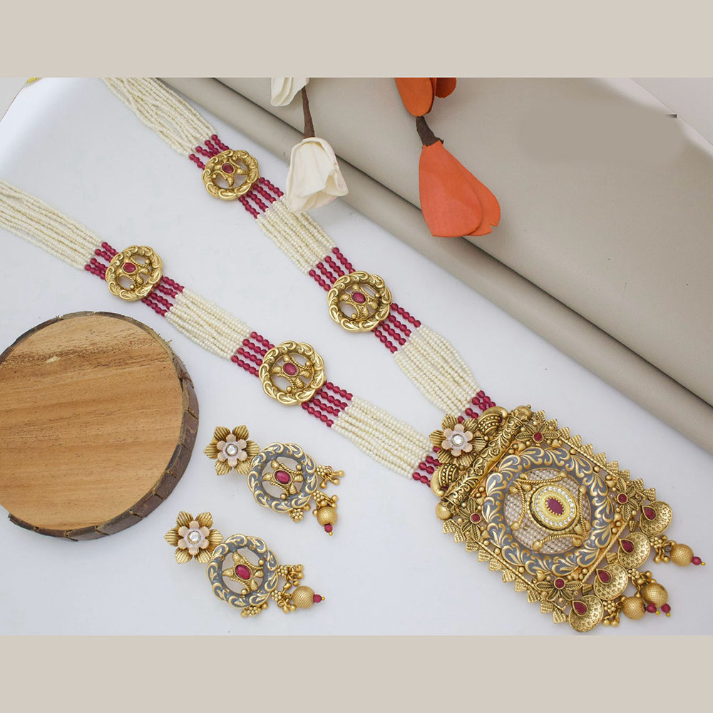 India Art Gold Plated Pota Stone And Pearl Necklace Set