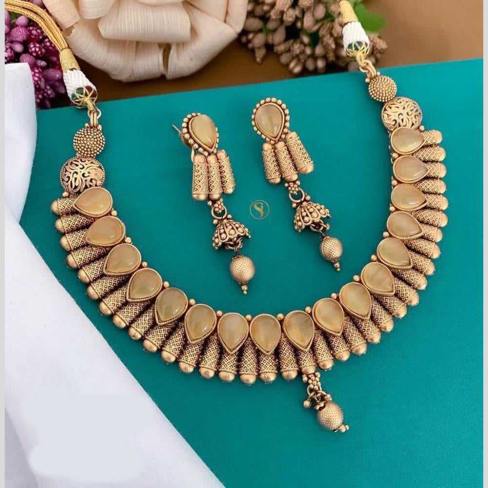 India Art Gold Plated Pota Stone Necklace Set