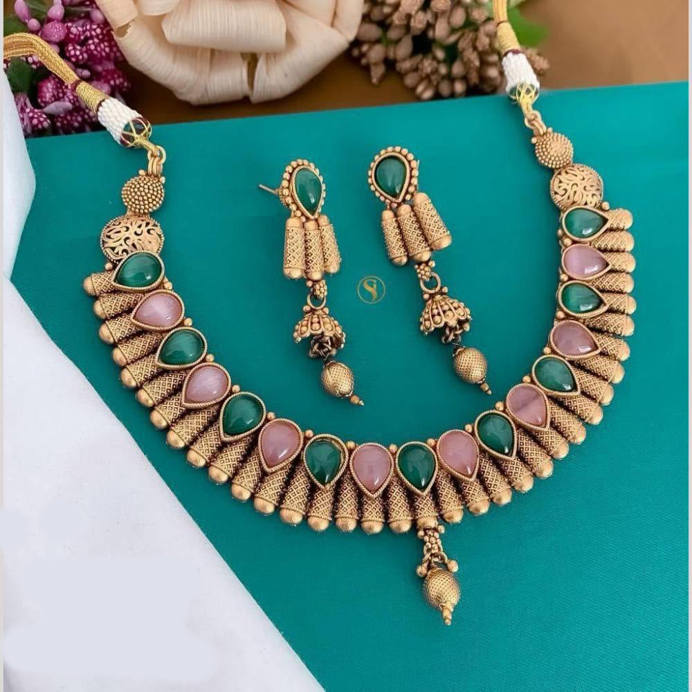 India Art Gold Plated Pota Stone Necklace Set