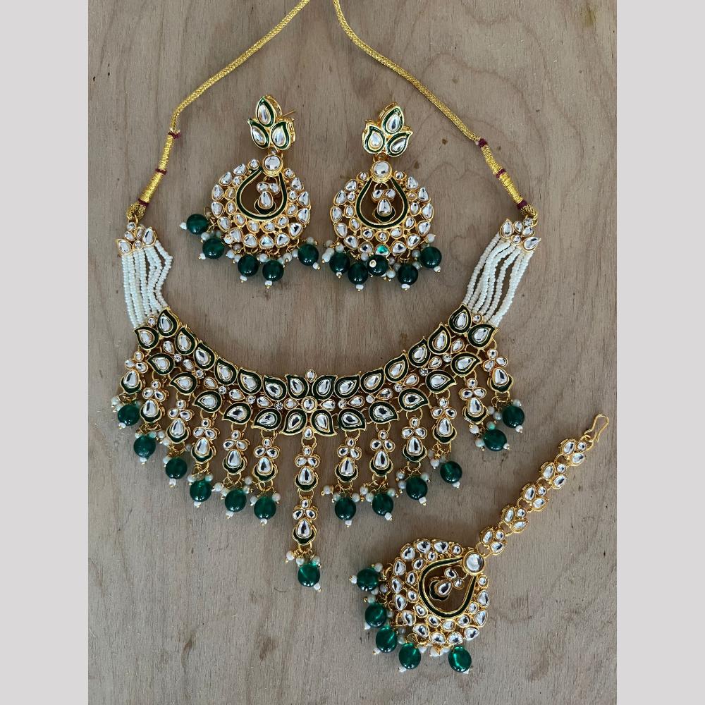 India Art Gold Plated Kundan Stone And Beads Meenakari Choker Necklace Set