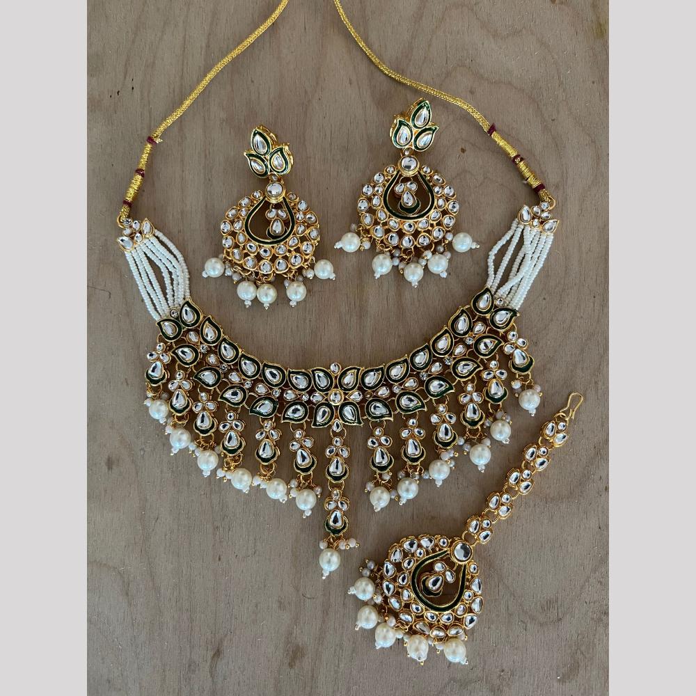 India Art Gold Plated Kundan Stone And Beads Meenakari Choker Necklace Set