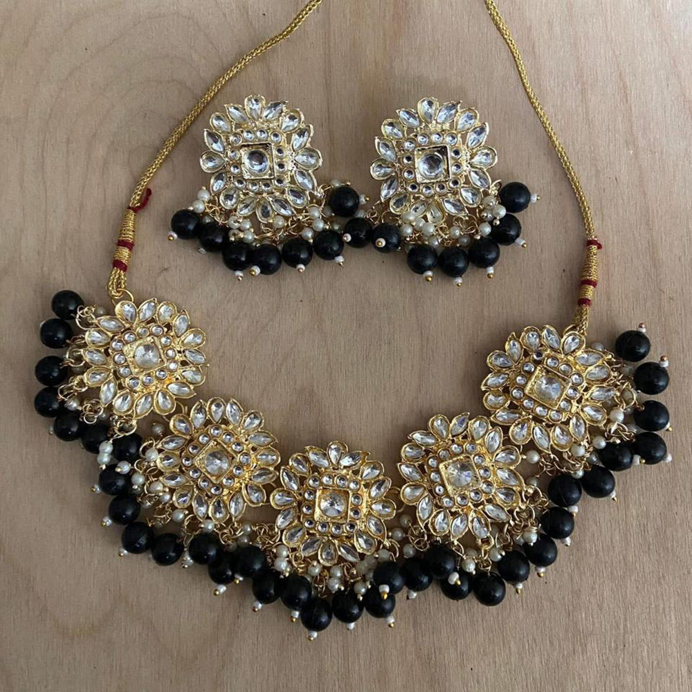 India Art Gold Plated Crystal Stone And Beads Necklace Set