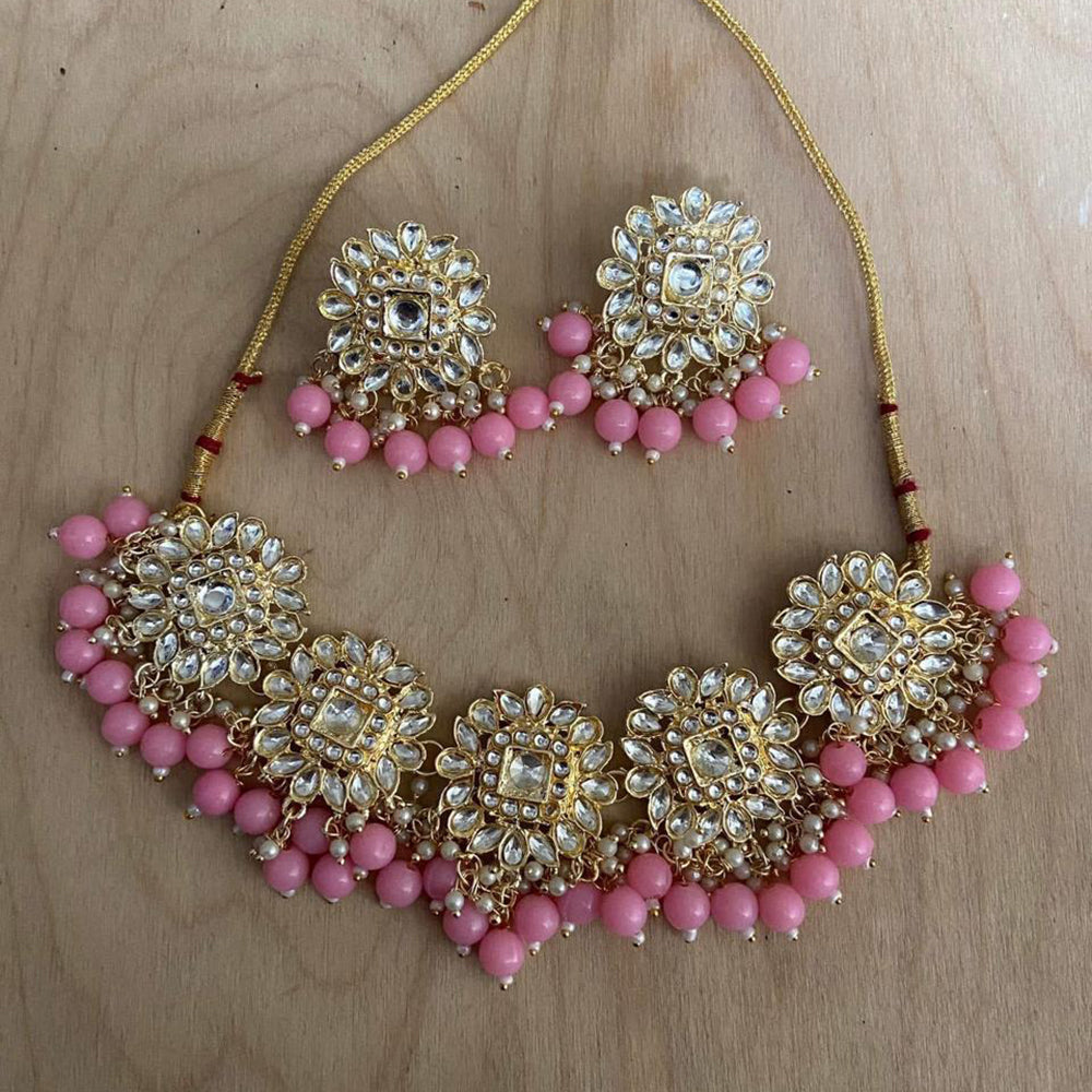 India Art Gold Plated Crystal Stone And Beads Necklace Set