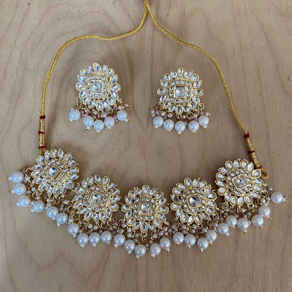 India Art Gold Plated Crystal Stone And Beads Necklace Set