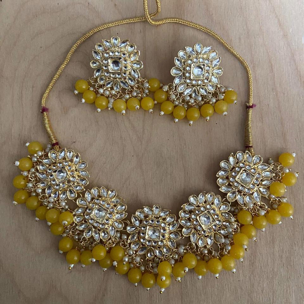 India Art Gold Plated Crystal Stone And Beads Necklace Set