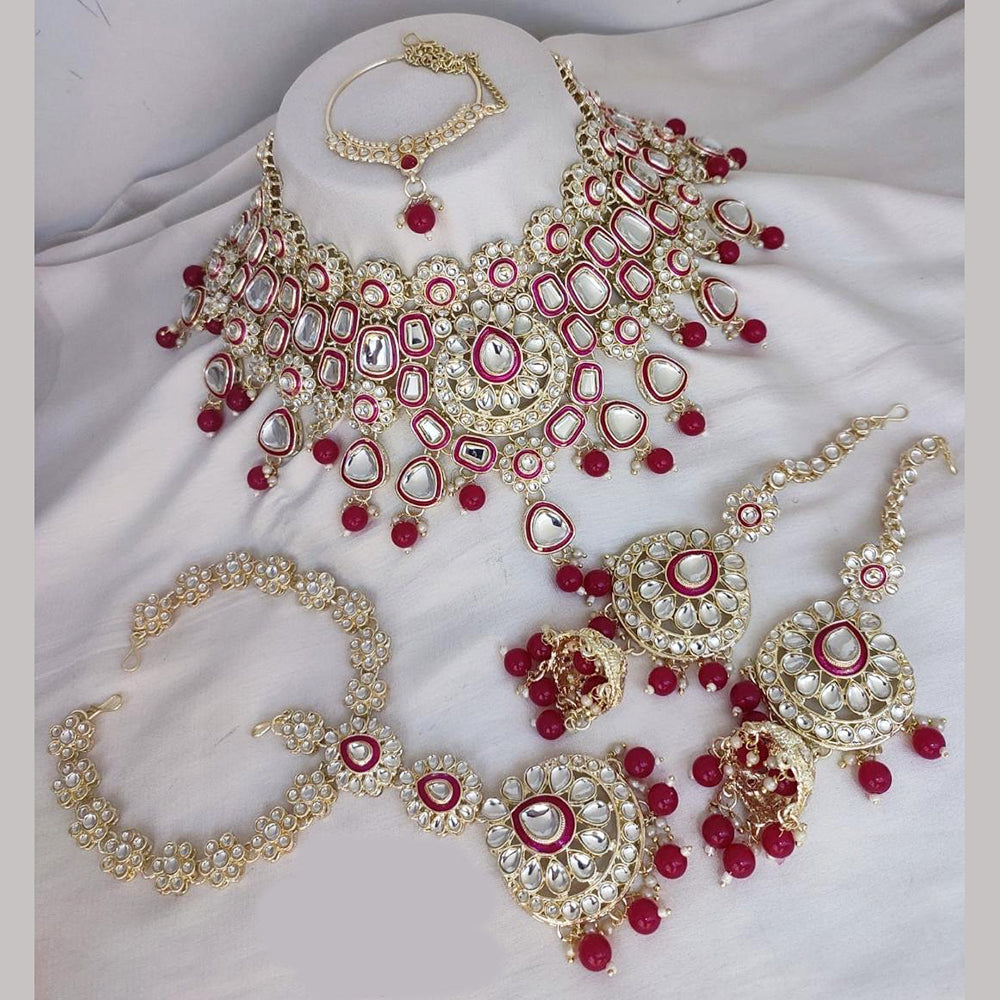 India Art Gold Plated Kundan Stone And Meenakari Semi Bridal Necklace Set