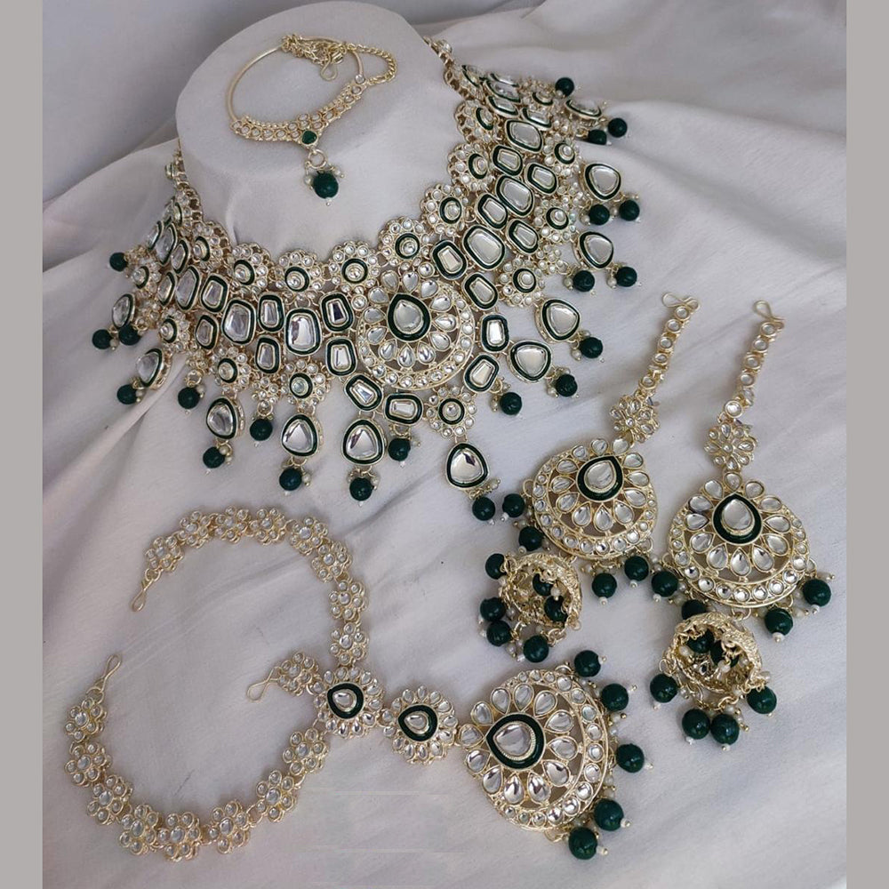 India Art Gold Plated Kundan Stone And Meenakari Semi Bridal Necklace Set