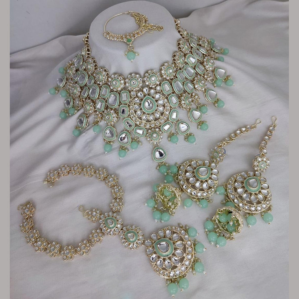 India Art Gold Plated Kundan Stone And Meenakari Semi Bridal Necklace Set